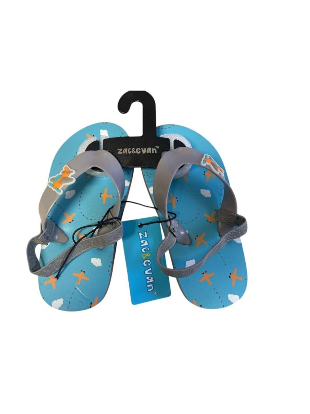 Zac & Evan Toddler Airplane-ThemFlip-Flops Gray & Blue 11/12